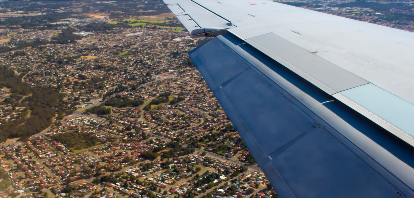 Aerial view of Perth, Australia, taken from a plane approaching Perth Airport.