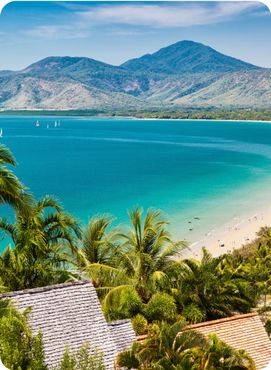 Port Douglas beach and ocean on sunny day, Queensland, Australia.