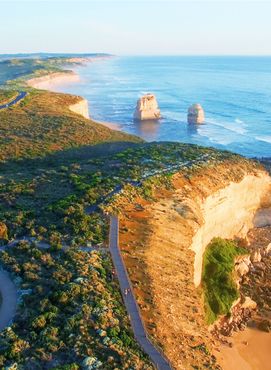 Beautiful aerial view of Twelve Apostles along the Victorian coast, Australia.