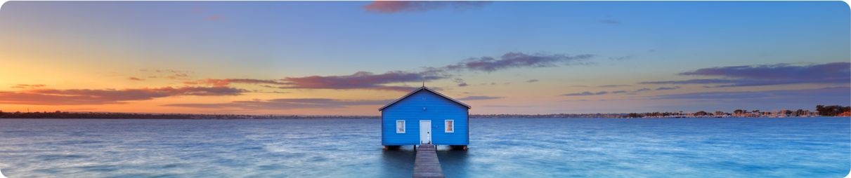 Sunrise over the Matilda Bay boathouse in the Swan River in Perth, Western Australia.