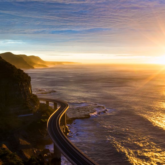 The Sea Cliff Bridge at sunrise.