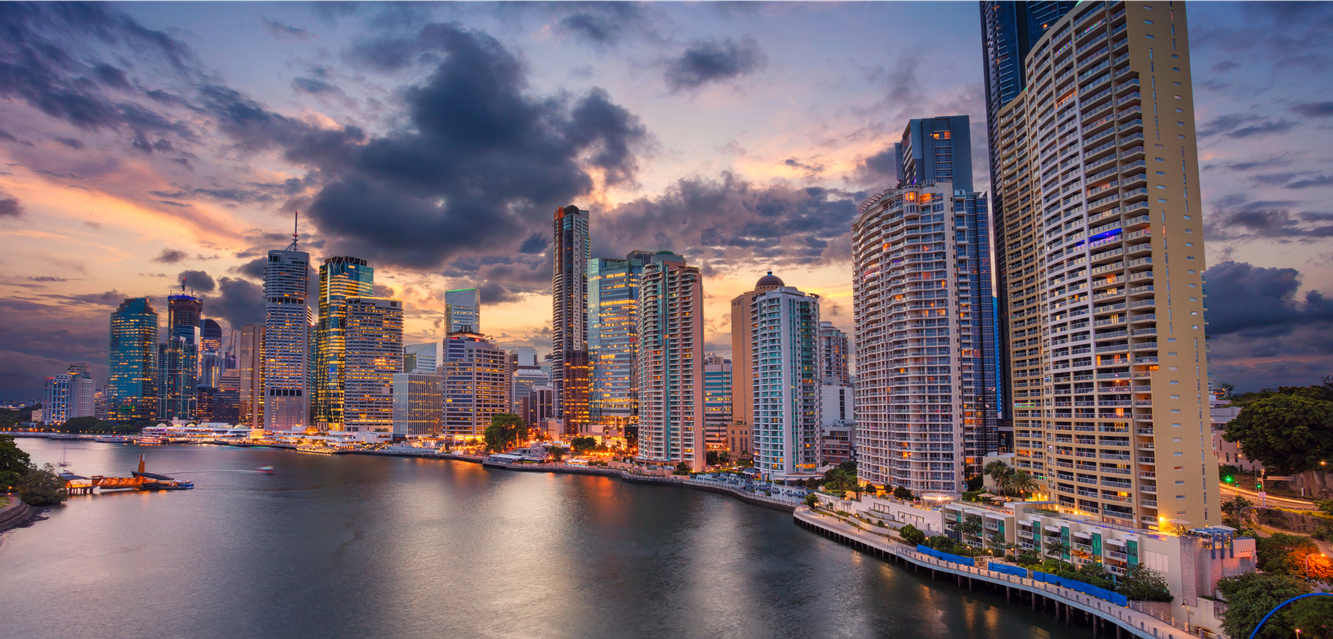 Brisbane’s skyline at sunset.